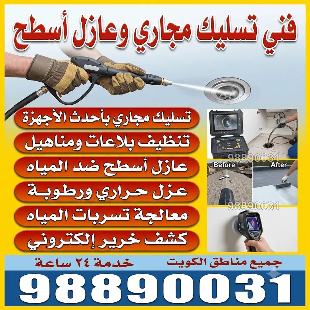 فريق متخصص يقدم خدمة تسليك المجاري وعزل الأسطح في الكويت